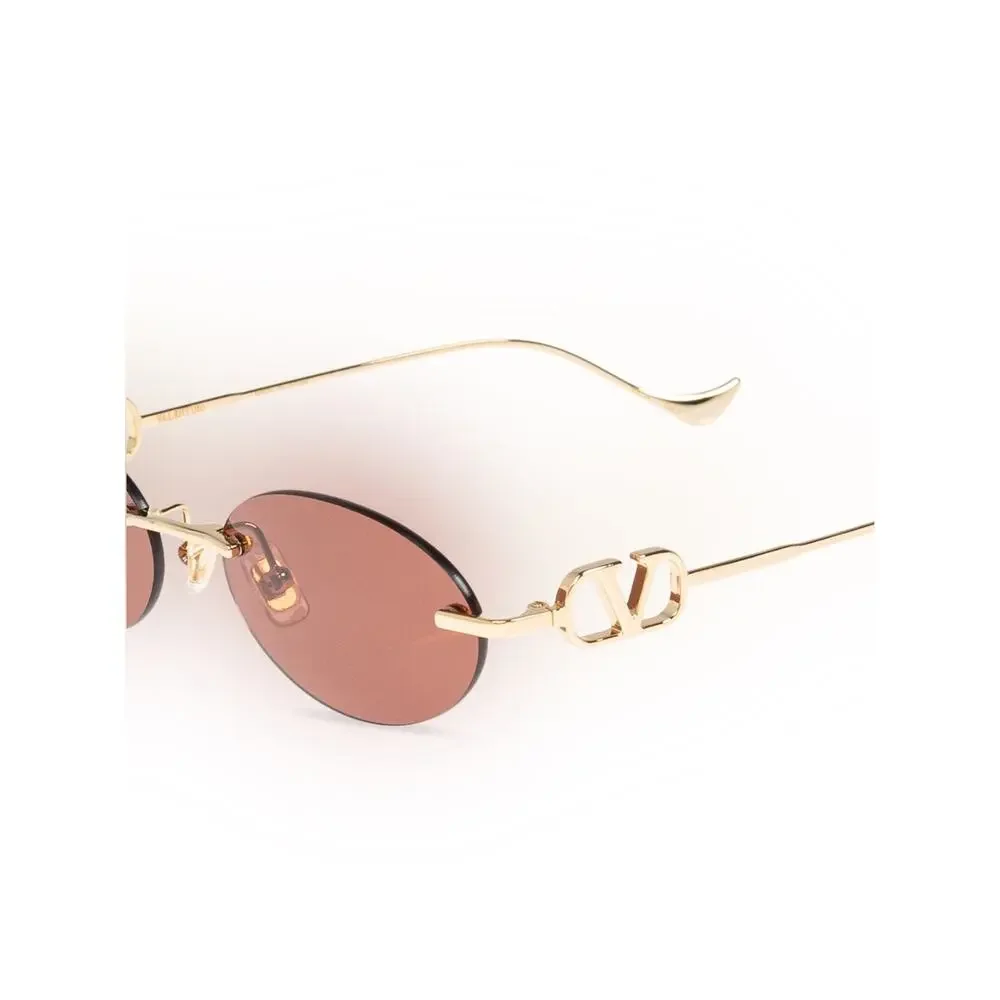 New Valentino VG0032S 002 Gold Oval Sunglasses Brown Lenses Authentic